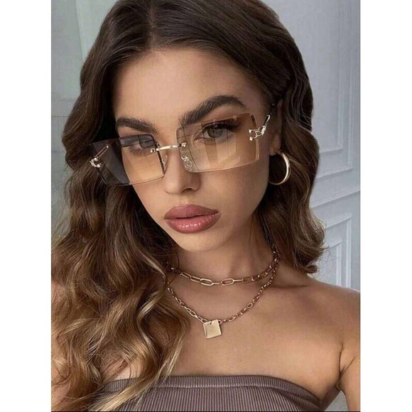 Rimless Rectangular Gradient Color Glasses, O main image 5